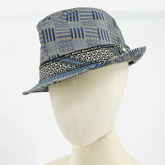 Robert Graham 100% Silk Blue Mixed Pattern Graphic Woven Fedora Hat - Picture 1 of 9